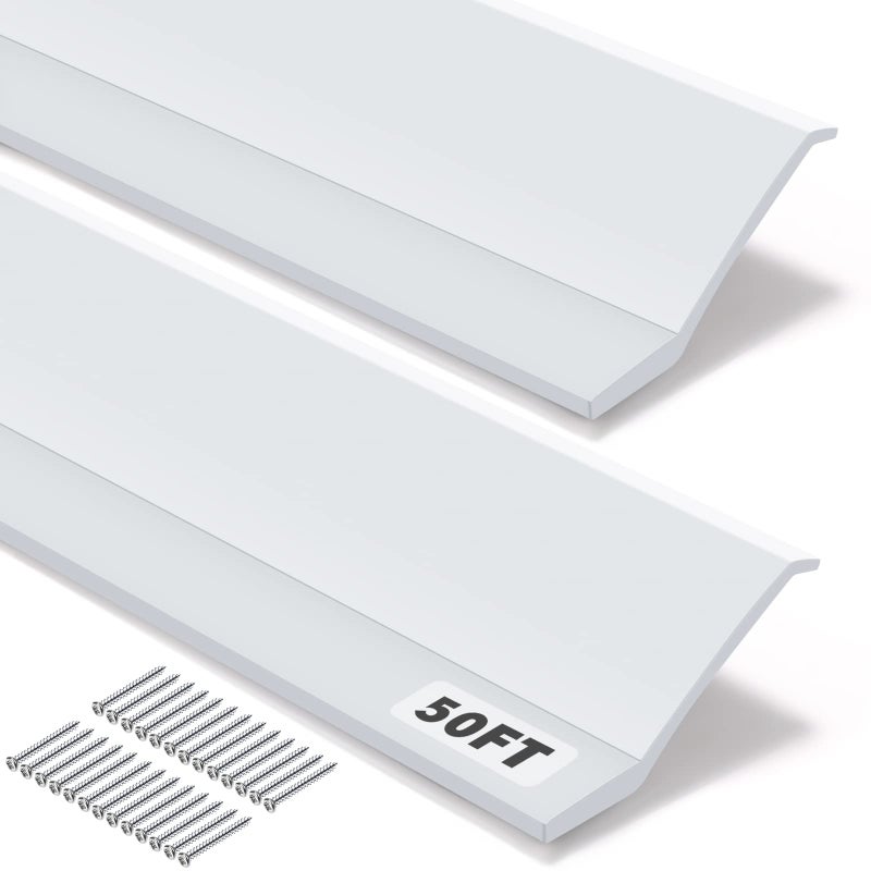 نوجو شريط مانع لتسرب الماء لأبواب المرآب، شريط مانع للتسرب من الأعلى والجوانب، شريط مانع لتسرب الماء لأبواب المرآب من مادة PVC مع براغي (أبيض، 50 قدمًا) - Image 1